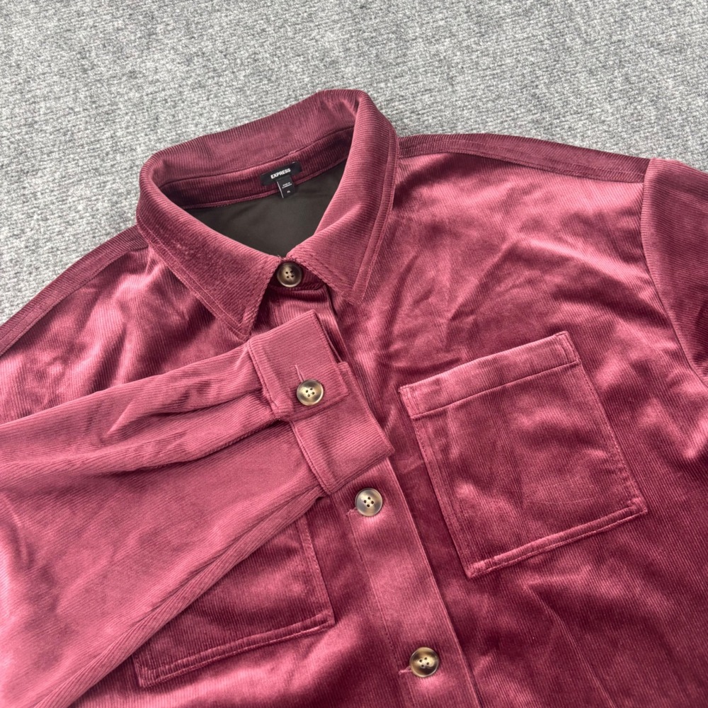 Express Shirt Jacket XL Burgundy Ribbed Velour Corduroy Cropped Shacket Womens